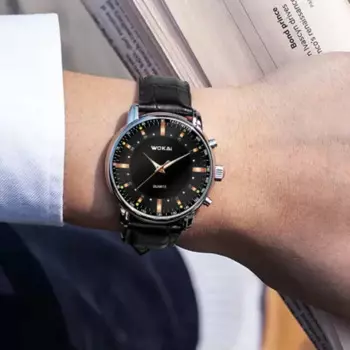 Мужские кварцевые часы с ремешком из ПУ кожи