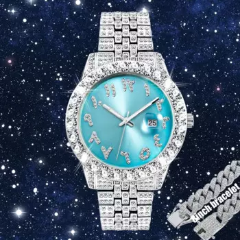 Мужские кварцевые часы со стразами, в стиле хип-хоп