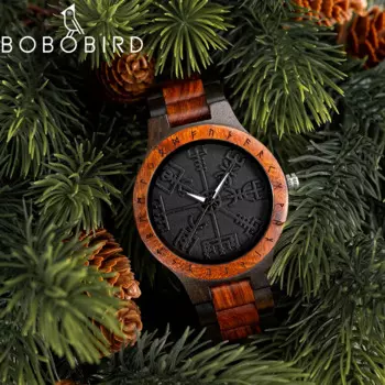 Мужские кварцевые наручные часы с деревянным ремешком