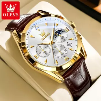 Мужские кварцевые наручные часы с кожаным ремешком