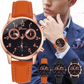 Мужские кварцевые наручные часы с ремешком из искусственной кожи