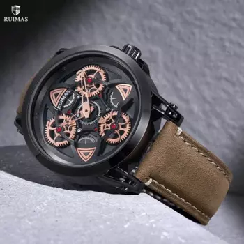 Мужские кварцевые спортивные часы марки RUIMAS, модные повседневные наручные часы в стиле милитари, водонепроницаемые мужские часы с кожаным ремешком, мужские часы 550