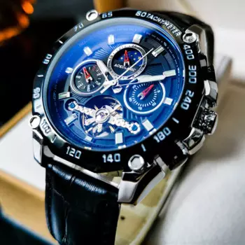 Мужские механические часы AOKULASIC с турбийоном модные роскошные спортивные водонепроницаемые автоматические часы мужские деловые светящиеся наручные часы