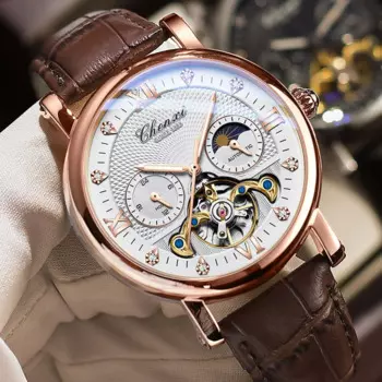 Мужские механические часы CHENXI, повседневные деловые часы с ремешком из натуральной кожи, автоматические механические наручные часы с автоподзаводом, мужские часы 2023