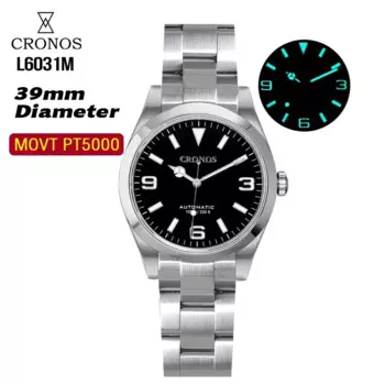 Мужские механические часы Cronos 39 мм PT5000 с автоматическим сапфировым стеклом и браслетом из нержавеющей стали 10ATM Роскошные наручные часы для дайвинга