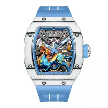 Мужские механические часы Haofa с автоподзаводом, полые 3D благоприятные звери, углеродное волокно, сапфировые водонепроницаемые светящиеся повседневные часы 1972