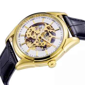 Мужские механические часы, модные автоматические Аналоговые наручные часы с кожаным ремешком