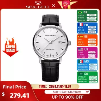 Мужские механические наручные часы 2021 Seagull, часы с календарем для бизнеса, 50 м, водонепроницаемые мужские часы с кожаной пряжкой, 819.613