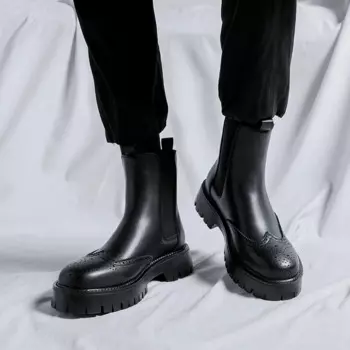 Мужские модные ботинки из натуральной кожи, брендовые дизайнерские броги с резьбой, ковбойские ботинки на платформе, демисезонные ботинки челси, мужские ботинки