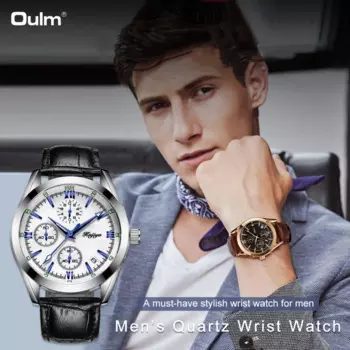 Мужские модные водонепроницаемые кварцевые часы, многофункциональные часы с кожаным ремешком