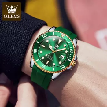 Мужские наручные часы OLEVS 6650 с силиконовым ремешком, водонепроницаемые модные японские автоматические механические часы для мужчин, светящиеся