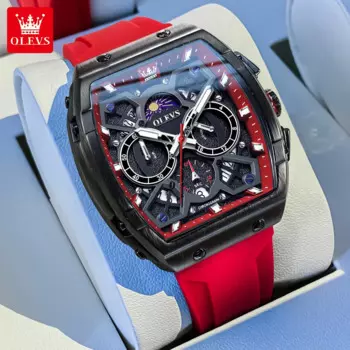 Мужские наручные часы OLEVS сезона 2942 года, наручные часы Tonneau, Кварцевые Водонепроницаемые многофункциональные часы с силиконовым ремешком