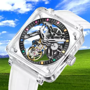 Мужские наручные часы PINDU, оригинальные часы с турбийоном и сапфировым стеклом, прозрачные зеркальные водонепроницаемые механические часы с резиновым ремешком