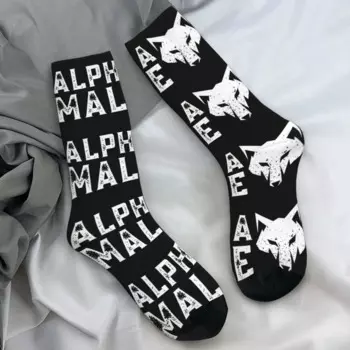 Мужские носки Alphas, чулки в стиле Харадзюку с символом волка, мужские качественные носки для бега, зимние нескользящие носки с графическим рисунком