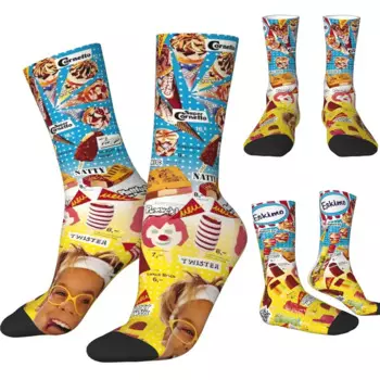 Мужские носки, чулки с принтом мороженого, зимние теплые мягкие носки в стиле Харадзюку, нескользящие носки для бега с узором