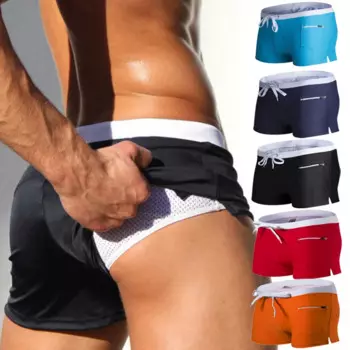 Мужские плавки с карманами на молнии, купальные шорты с сетчатой подкладкой, Быстросохнущий эластичный купальный костюм, купальный костюм, лето