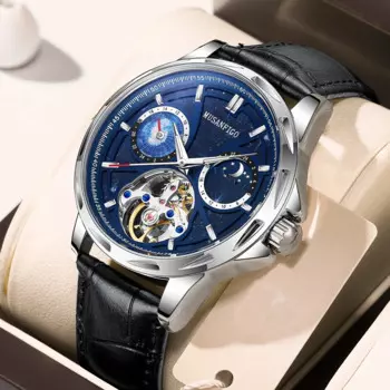 Мужские полностью автоматические механические часы MUSANFIGO со звездным небом, многофункциональные водонепроницаемые Модные мужские часы с подсветкой