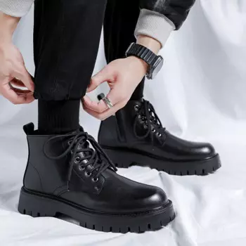 Мужские повседневные ботинки на платформе, обувь из натуральной кожи на шнуровке, деловые офисные платья, ковбойские ботинки, черные весенне-осенние ботильоны, мужские ботинки