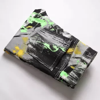 Мужские повседневные джинсы, брюки со средней талией, стильные облегающие Стрейчевые брюки с принтом картин малепацила