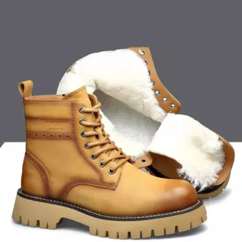 Мужские повседневные осенне-зимние ботинки, теплая шерстяная обувь, рабочие ботинки из натуральной кожи для работы на открытом воздухе, прохладные ботильоны на платформе для пустыни, мужские ботинки