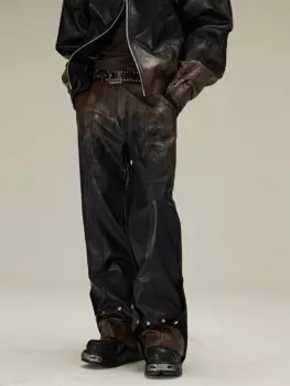 Мужские прямые брюки из ПУ кожи, с высокой талией