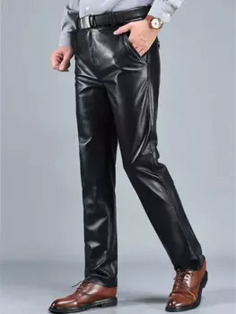 Мужские прямые брюки-карго из натуральной кожи, брюки из воловьей кожи, повседневные мужские брюки, большой размер 38, осень, зима