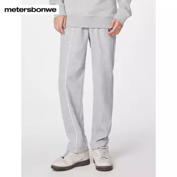 Мужские прямые спортивные штаны Metersbonwe, Стандартный крой, на флисовой подкладке, толстые брюки с регулируемыми штанинами, зимний кампус