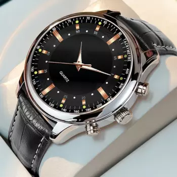 Мужские Роскошные Кварцевые часы, деловые повседневные часы с кожаным ремешком для мужчин