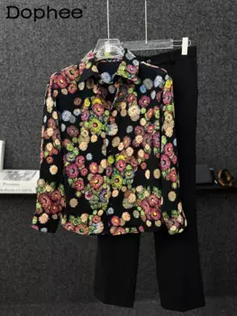 Мужские рубашки с длинными рукавами и цветочным принтом в американском стиле, осень 2024, новая мода, красивые модные мужские топы, универсальная высококачественная рубашка с цветочным принтом