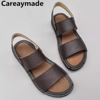 Мужские сандалии и тапочки Careaymade из натуральной кожи, открытый носок, повседневные нескользящие легкие однослойные босоножки из воловьей кожи
