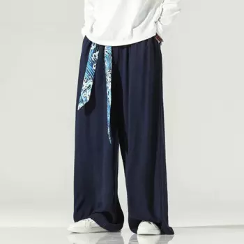 Мужские широкие брюки Мужские льняные джоггеры Ретро Свободные брюки Мужские черные брюки в китайском стиле Мужские брюки с большой промежностью Nepal Robe Pants