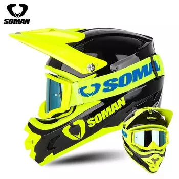Мужские шлемы для мотокросса Soman с очками Cascos Para Moto для внедорожных гонок ATV горные грязевые велосипедные шлемы MTB