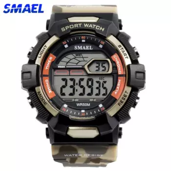 Мужские Спортивные Повседневные водонепроницаемые часы SMAEL, светящиеся часы с секундомером и будильником, ударопрочные часы с автоматической датой, армейские часы
