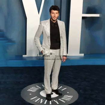 Мужские свадебные костюмы с блестками, смокинг для жениха с заостренным лацканом, комплекты из 2 предметов, мужские блейзеры для выпускного вечера, брюки, наряд, костюмы для мужчин