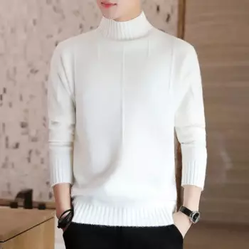 Мужские свитера, сезон осень-зима 2024, толстый теплый пуловер, вязаный кашемировый шерстяной свитер, джемпер с высоким воротником, Мужской Топ E422