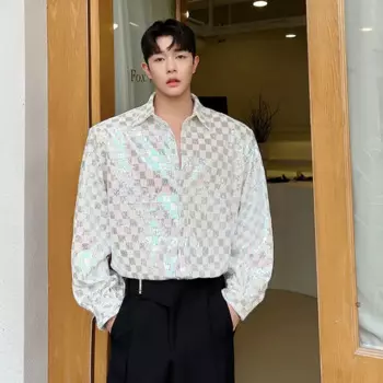 Мужские свободные повседневные рубашки в клетку с вышивкой и блестками и длинными рукавами в стиле ретро, мужские модные классические рубашки для вечеринок, костюм оленя, одежда