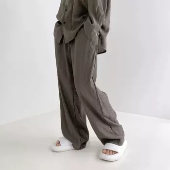 Мужские свободные прямые длинные брюки в складку, с поясом на резинке