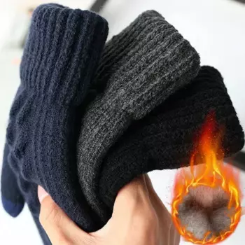 Мужские теплые перчатки с закрытыми пальцами, Зимние флисовые перчатки для сенсорного экрана, женские утепленные шерстяные вязаные перчатки для велоспорта и вождения