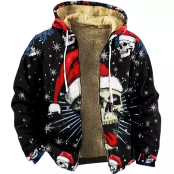 Мужские толстовки на молнии с рождественским принтом черепа, повседневная зимняя одежда, толстовка с длинными рукавами, повседневная куртка с капюшоном, верхняя одежда