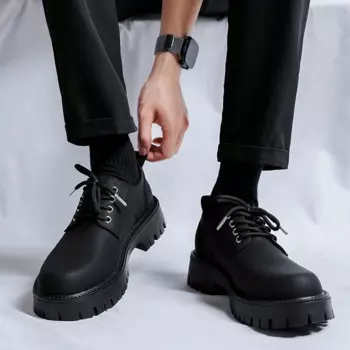 Мужские туфли дерби с большим носком, кожаные оксфорды на платформе, повседневные лоферы, мужские классические туфли, британские повседневные кожаные туфли на платформе 38-44