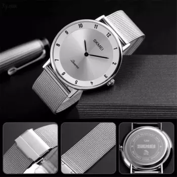 Мужские ультратонкие Аналоговые кварцевые наручные часы с сетчатым ремешком из нержавеющей стали