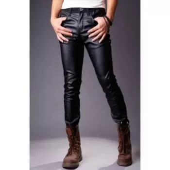 Мужские узкие брюки из натуральной кожи с узором