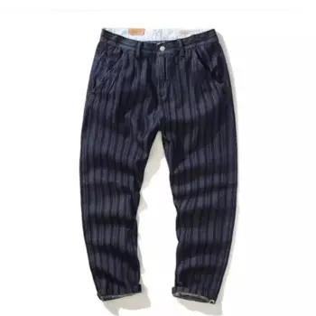 Мужские Винтажные брюки-карго Mcikkny в полоску, синие джинсовые брюки в национальном стиле