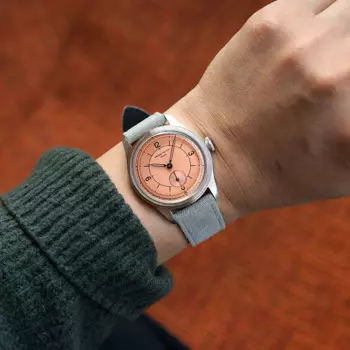 Мужские Винтажные механические наручные часы, часы с циферблатом Пьера Паулина лосося, часы с кожаным ремешком до 50 м, мужские часы 38 мм