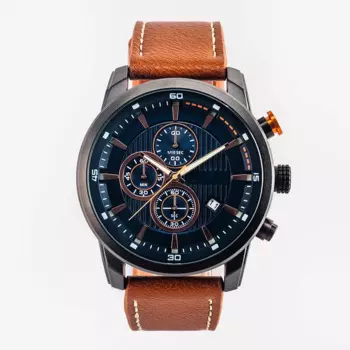 Мужские Водонепроницаемые многофункциональные часы с хронографом и ремешком из натуральной кожи