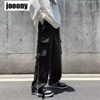 Мужские весенне-осенние модные свободные прямые широкие брюки, мужская уличная одежда в стиле хип-хоп, карманные брюки-карго, мужские брюки, повседневные брюки