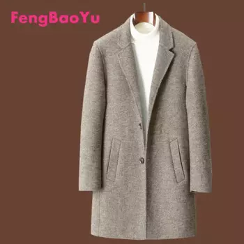 Мужское двухстороннее шерстяное пальто Fengbaoyu, Осеннее и зимнее пальто средней длины, стильная кашемировая ткань, костюмный воротник, повседневное синее пальто в деловом стиле