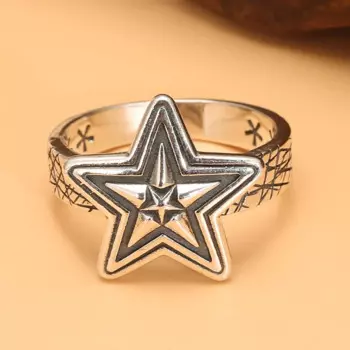 Мужское и женское кольцо из серебра 925 пробы с пятиконечной звездой