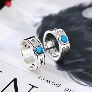 Мужское и женское кольцо из серебра 925 пробы с бирюзовым узором