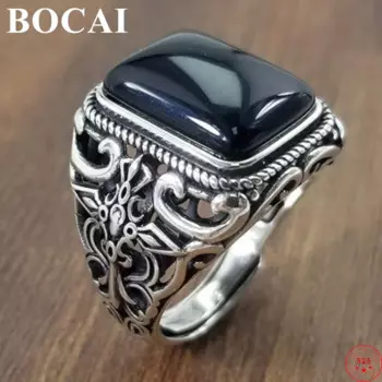 Мужское и женское кольцо из серебра 2022 пробы с черным агатом